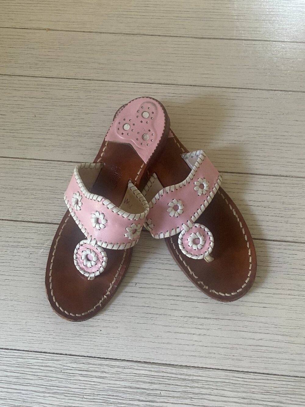 Jack Rogers original Jacks sandals, pink with white stitching, size 8